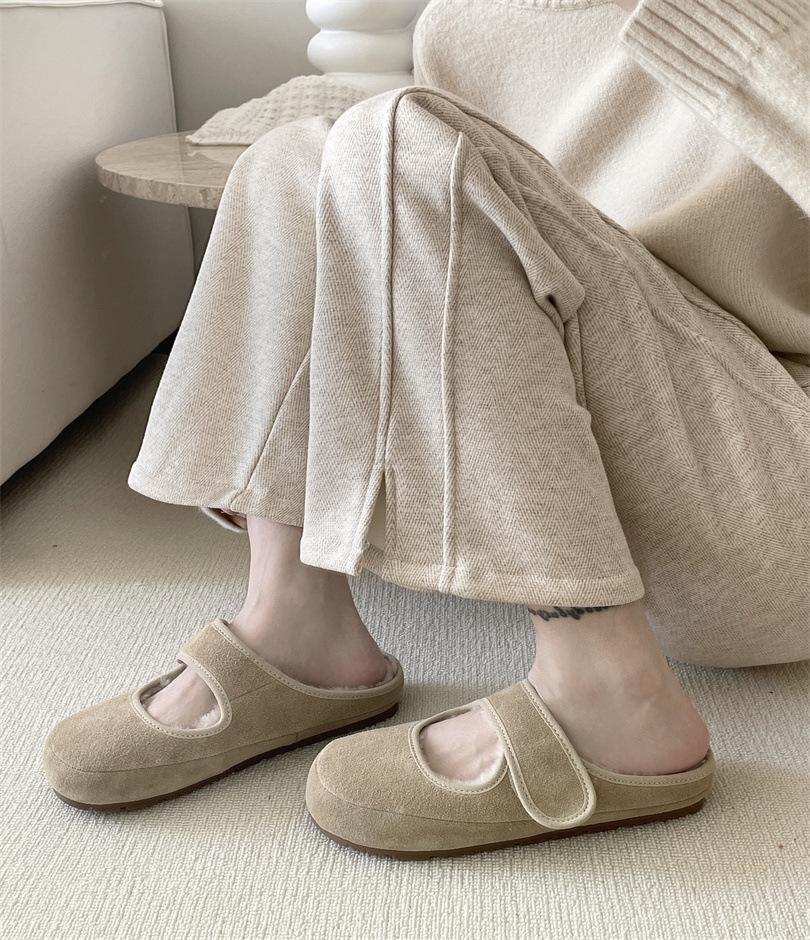 Baotou Slippers Women's Outer Wear 2025 Autumn and Winter New Soft Flat Mary Jane Shoes Ugly Cute Velcro Light Mouth Lazy Shoes