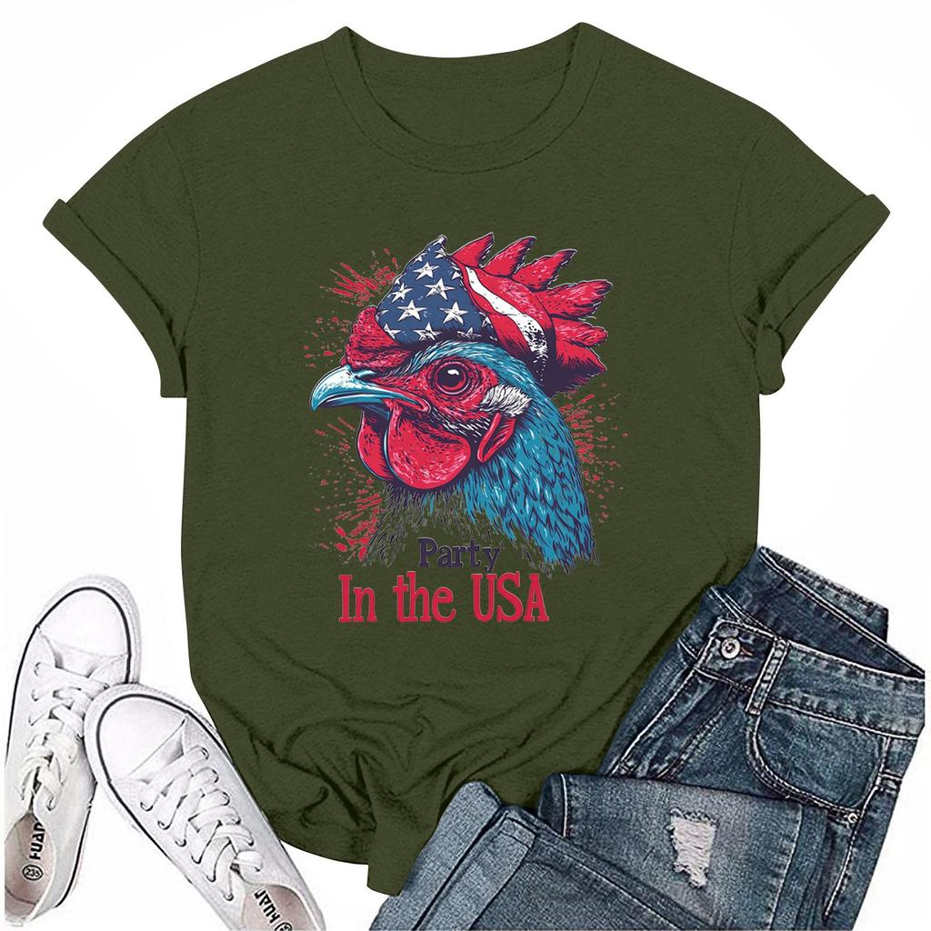 Damen Rundhals Casual Independence Day Bedrucktes Kurzarm T-Shirt Top