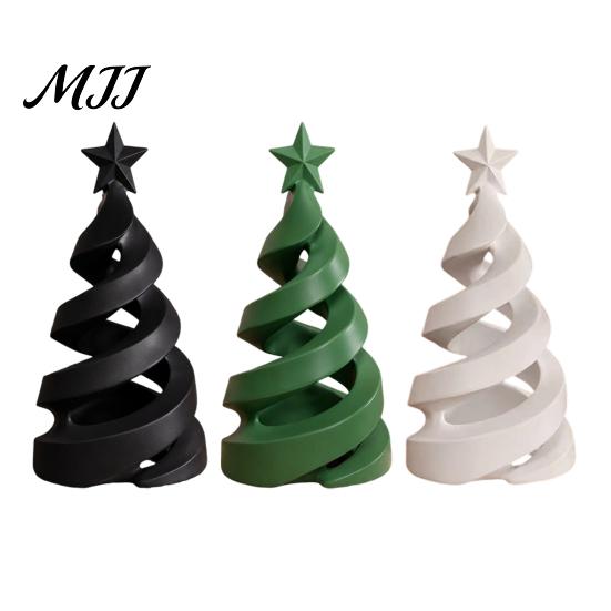 Festive PLA Plastic Art 3D Printed Christmas Tree Candle Holder, Spiral Small Shaped Compact Desktop Holiday Figurine Tealight Stand, Dining