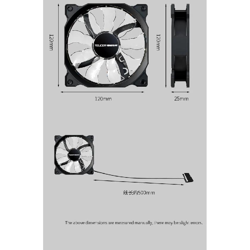 TEUCER B12025 PC-Gehäuselüfter, 120 mm, 12 V, 4-polig, Vortex-Lichteffekte, stoßfest, geräuschlos, Hochleistungs-Computer-Kühllüfter