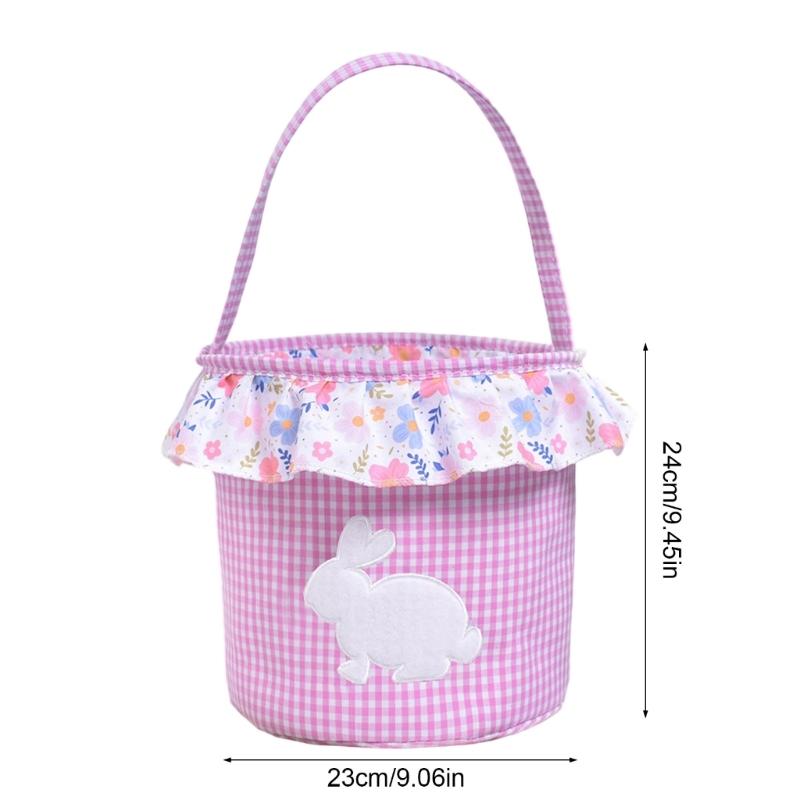 Reusable Fabric Easters Bucket Rabbit Print Decorative Bin Eggs Hunt Organizers Basket For Treats Storage Holiday Gifts