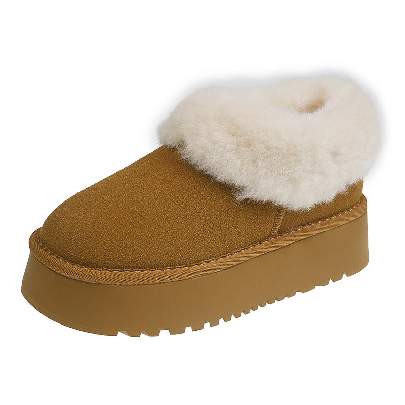 Women's Fur Mouth Large Size Thick Sole Winter Warm Fur Snow Boots Padded Lined Ankle Boots Anti-slip Hiking Sports Cotton Boots