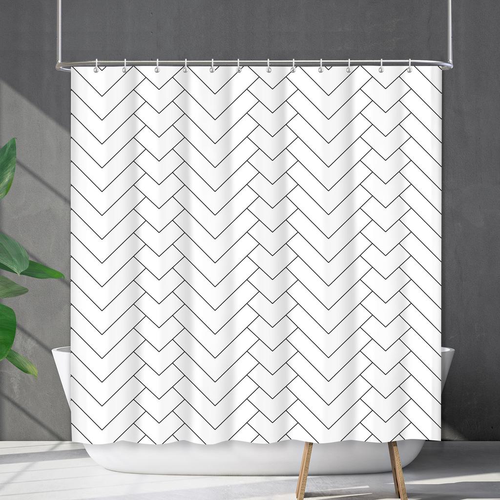 Shower Curtain Waterproof And Mildew-Proof Line Lattice Bathroom Striped Bathroom Curtain Shower Curtain Partition Curtain Free Of Punching