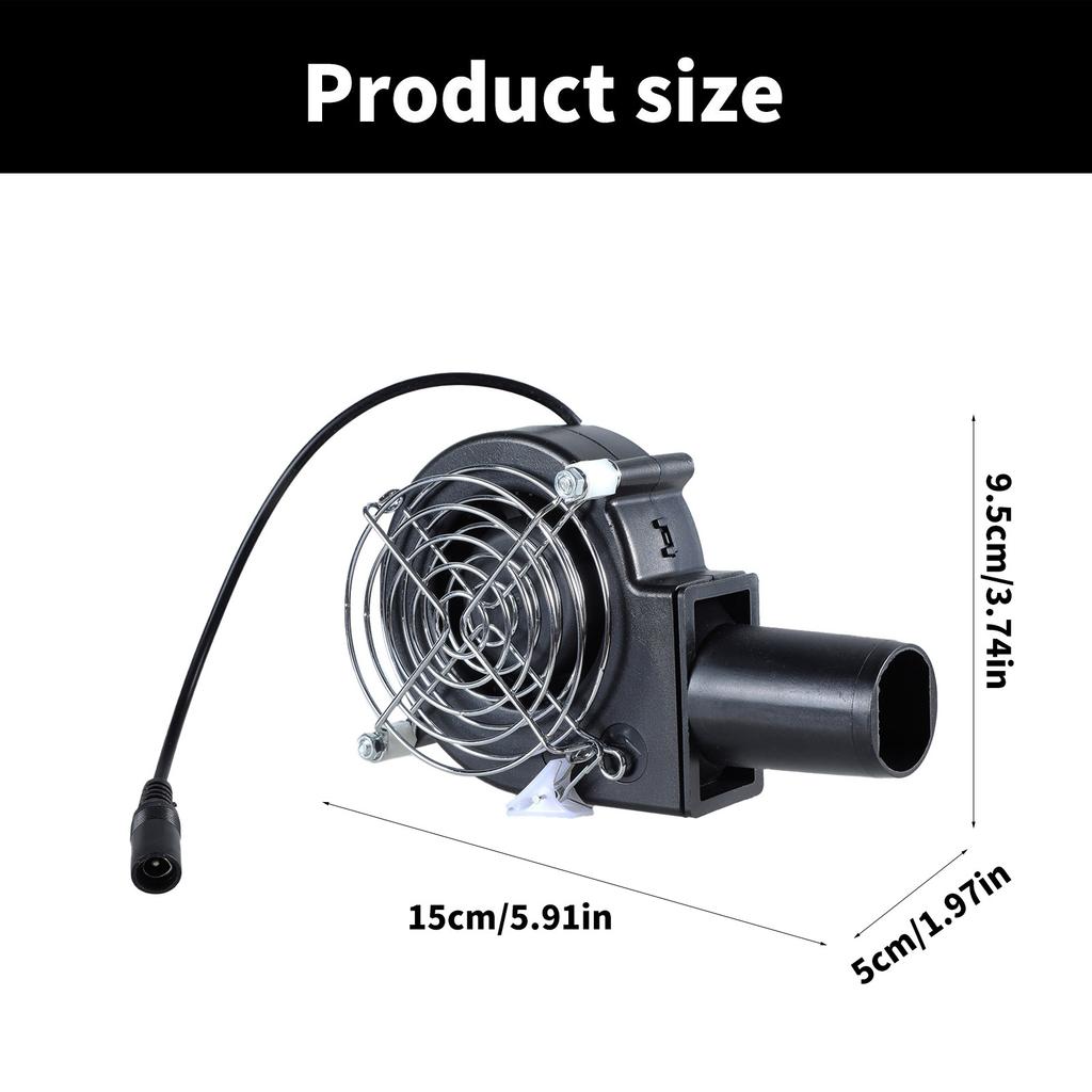 Camping Cooking Air Blower Fan 12V 5.5x2.1mm Double Balls Bearing for DIYer Cooling BBQ Grill Projects Adjustable Speed