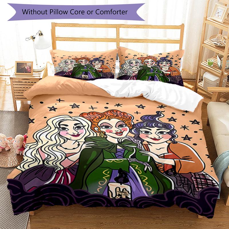 3pcs Hocus Pocus Bedding Set Duvet Cover Closure Includes 1 Duvet Cover & 2 Pillowcases, Soft and Comfortable for All Seasons.