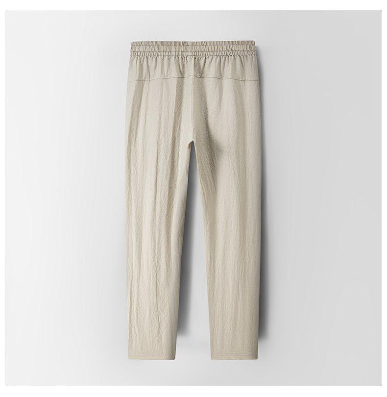 Men's Breathable Lyocell Linen Summer Trousers - Casual, Comfortable, Elastic Waist, Straight Leg, Solid Color.