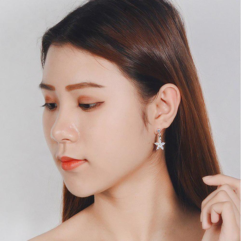 Lindon Trendy silverring  Earrings with Five petal flower Shape Zircon Gemstone Drop Earrings for Women Wedding Jewelry Gift