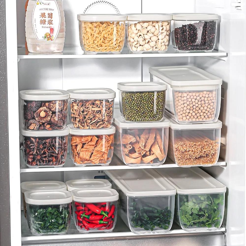 New Transparent Refrigerator Storage Box Dustproof Multifunction Spice Storage Box with Lid Seal Box Kitchen Supplies