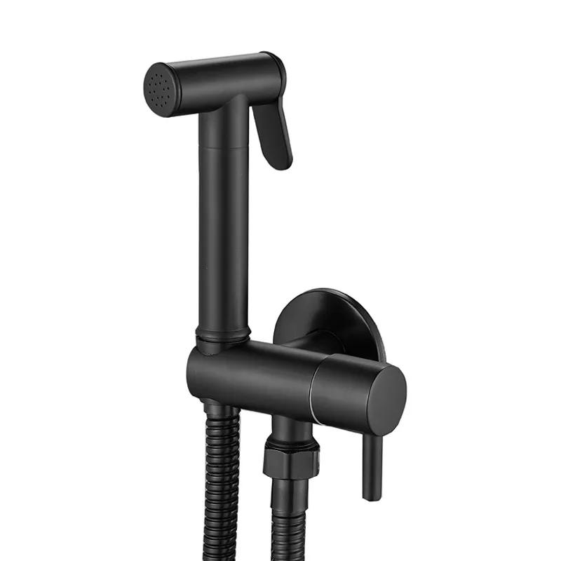 

Gold Brass Bidet Faucet Black Handheld Toilet Bidet Bathroom Set Shattaf Sprayer Portable Hygienic Shower Gray