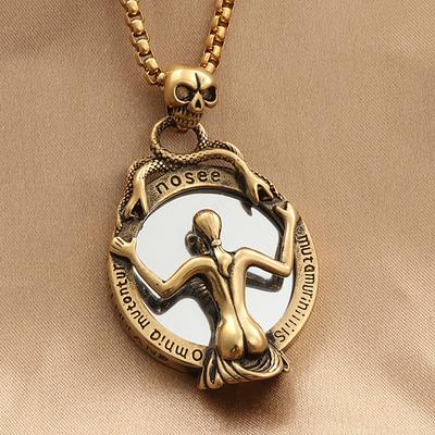 Punk Vintage Stainless Steel Magic Mirror Pendant Necklace For Men Women Gothic Unique Skull Necklaces Fashion Jewelry Gifts