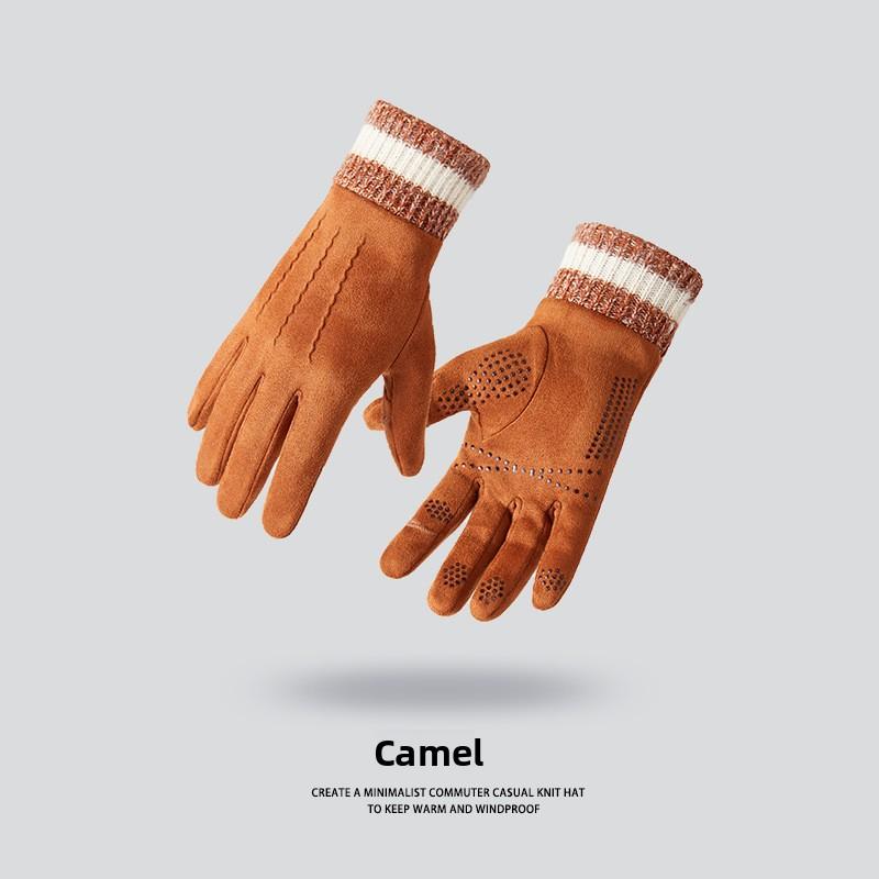 

1 Pair Autumn Winter Suede Warm Gloves for Man Outdoor Windproof Cold-Proof Flip Finger Touch Screen Riding Gloves One Size