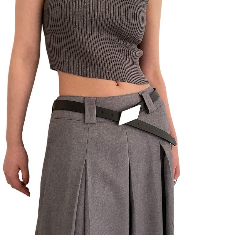 Black Womens Fashionable Pu Belt 2024 Summer Simple Versatile Design For Students