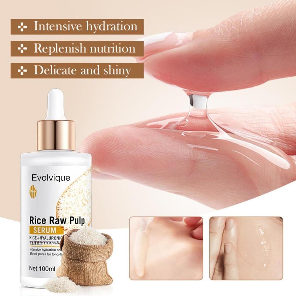 Rice Serum for Face, 2Pcs Rice Water Face, Rice Serum with Rice Raw Pulp Essence, Hydrating Serum for Dry Skin, Deep Moisturizing Nourish Facial Serum