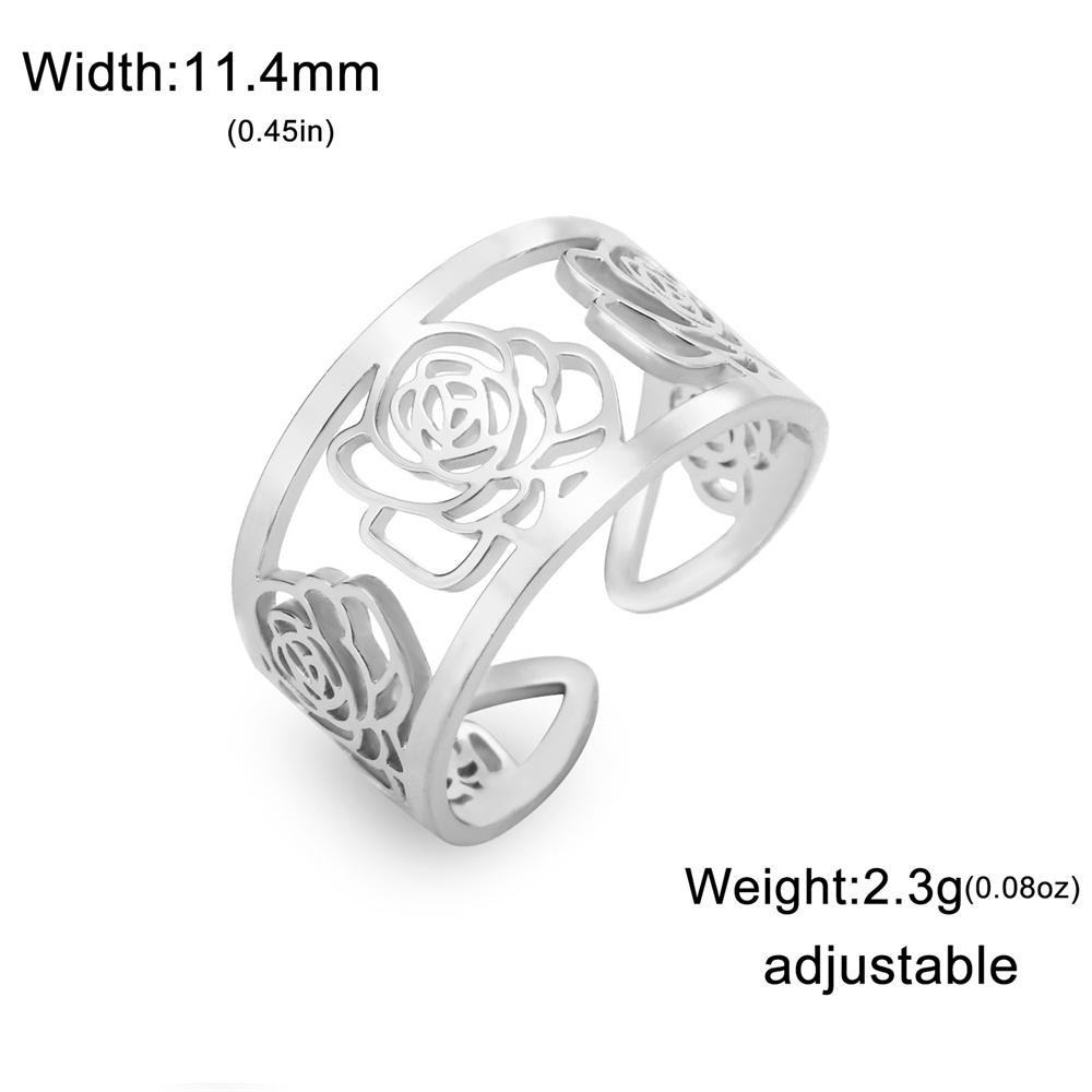 

My Shape Rose Flower Rings for Women Girls Stainless Steel Hollow Rose Finger Ring Delicate Fashion Jewelry Wedding Engagement resizable