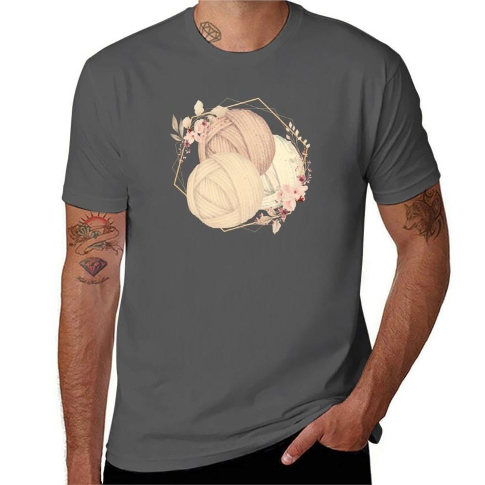 Golden and Brown Yarn Balls With Flower Wreath Tshirt cute clothes new edition mens graphic tshirts pack