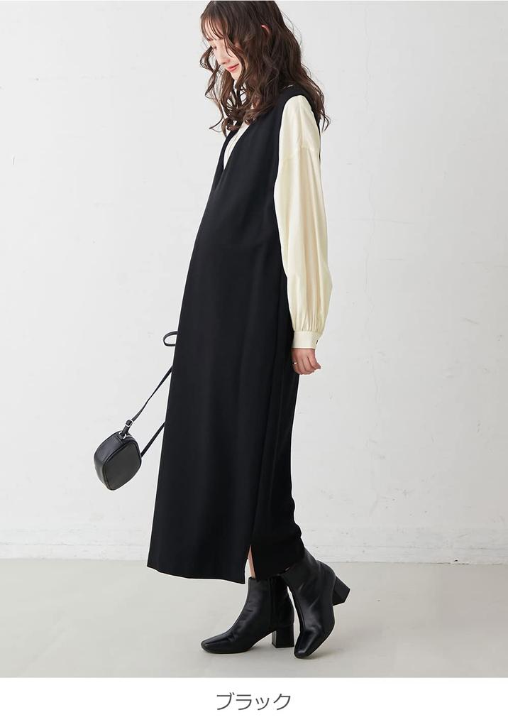 Maternity Easy To Long Jumper Before and After Black 22207101 [ANGELIEBE] Dress, Breastfeeding, Ponch, Dress, Birth, S-M,