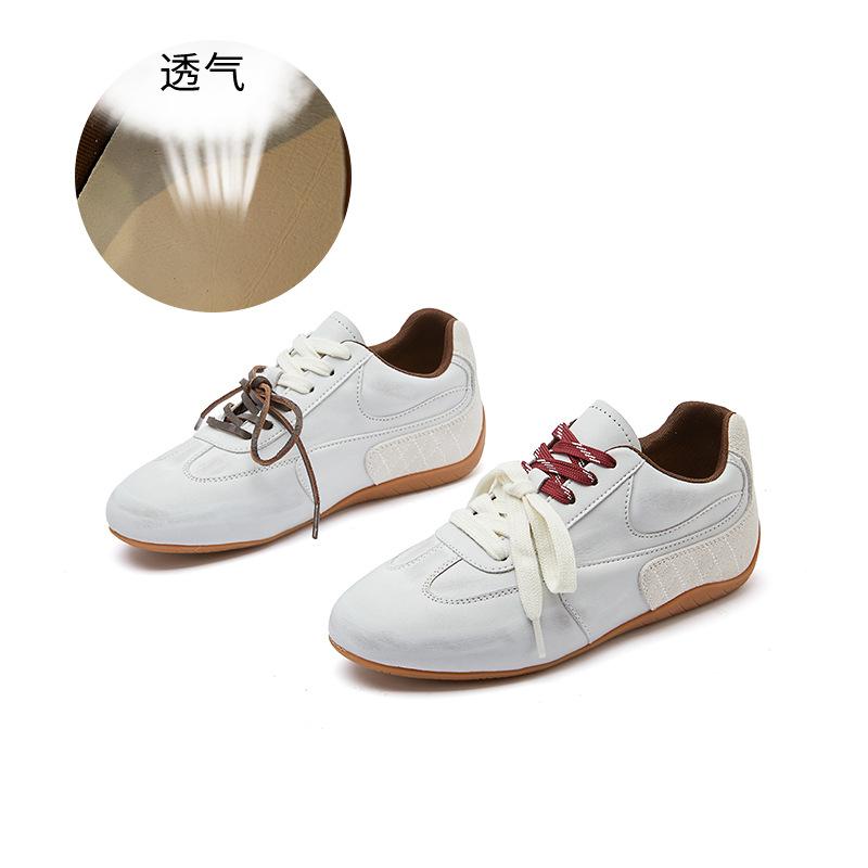 Leather Forrest Gump shoes women's 2025 spring new flat-bottomed color matching German training shoes casual versatile sports shoes retro women's