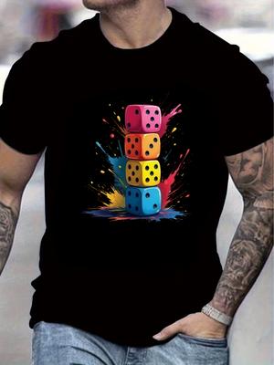 Colorful Dice Stacking Vintage Men's Summer T-Shirt Casual Tshirts O-neck Short-sleeved Tee Top
