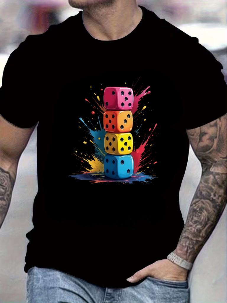 Colorful Dice Stacking Vintage Men's Summer T-Shirt Casual Tshirts O-neck short-sleeved Tee Top