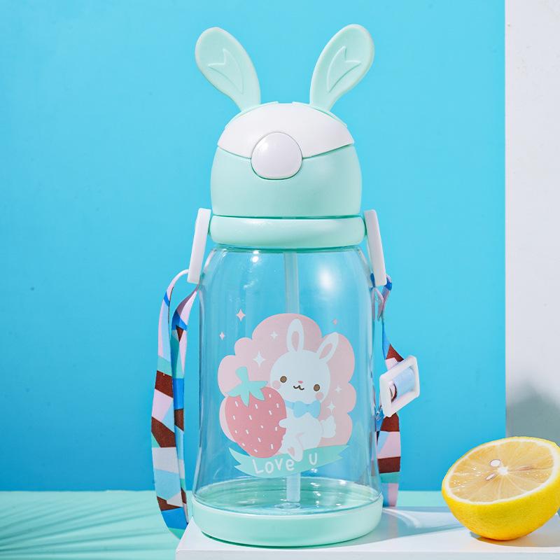 Water Bottle Rabbit Corner Cup Children's Plastic Environmentally Friendly Straw Cup Student Rabbit Cup Cute Cartoon Elastic Cover Water Cup