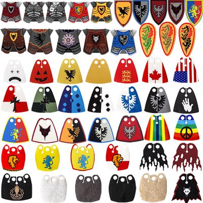 MOC Mittelalterliche Militärbausteine Mini Ziegel Kriegerfiguren Geschenke Bunter Bedruckter Umhang Rüstung Schild Zubehör Spielzeug DIY