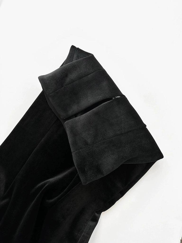 Women's High-Waisted Black Velvet Fishtail Midi Skirt - Fleece-Lined, Thickened, Slimming A-Line for Autumn/Winter