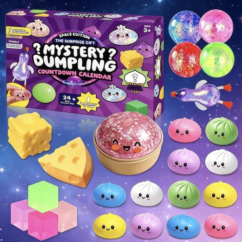 Slow Rebound Dumpling Advent Calendar 24Pcs Soft Squeeze Toys Mystery Anxiety Relief Set for Kids Home Play Office Relax