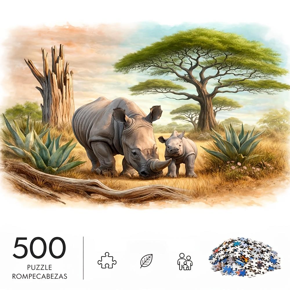 500pcs/Puzzle Game for Endurance And Logic Training - Exquisite Puzzle with Prairie Rhino, Deadwood, Dragon Fruit, Mid-Ground Rhino, Baobab Tree, And