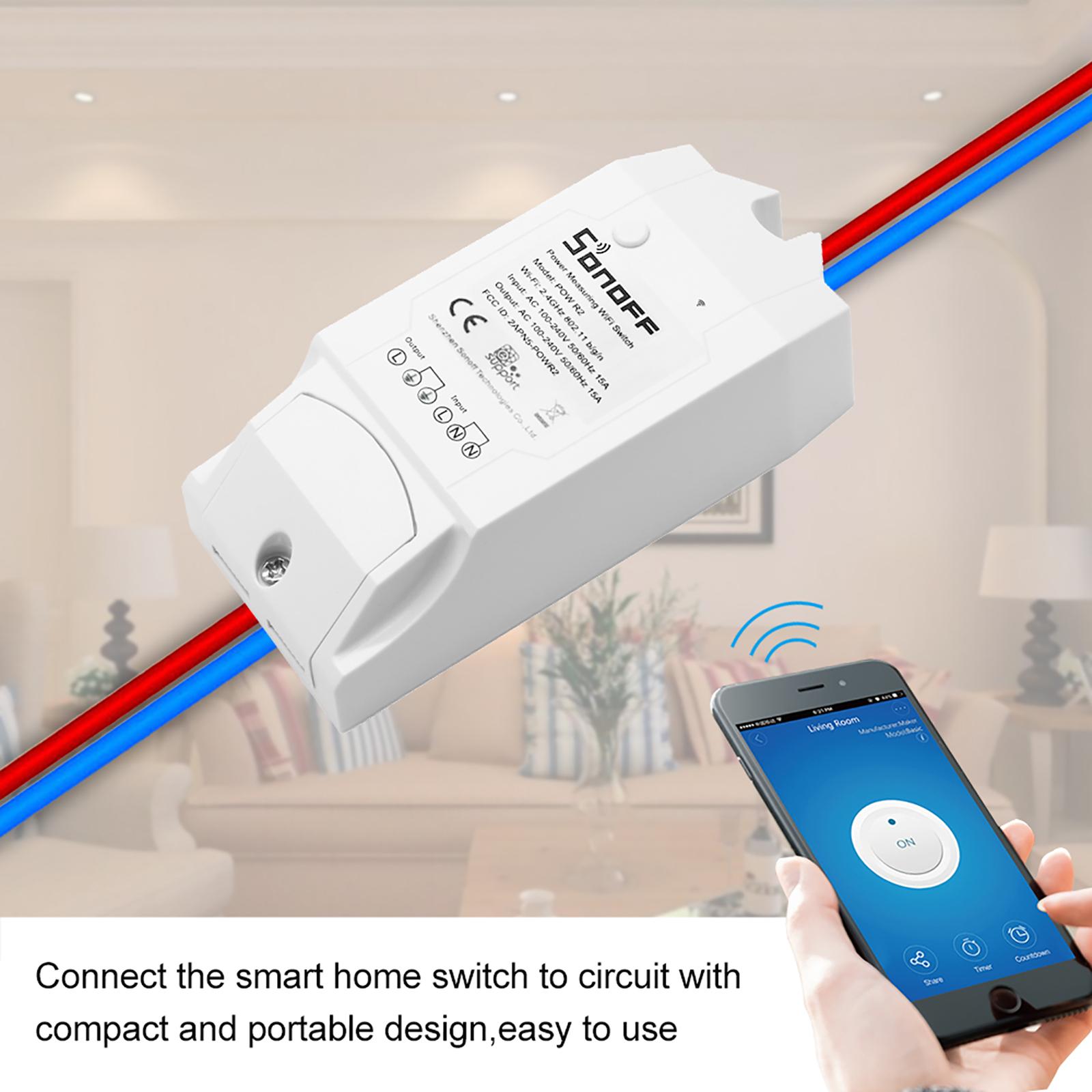 

Sonoff Pow R2 ITEAD Смарт Wifi Переключатель Беспроводное включение / выключение контроллер с энергопотреблением в режиме реального времени 1PCS