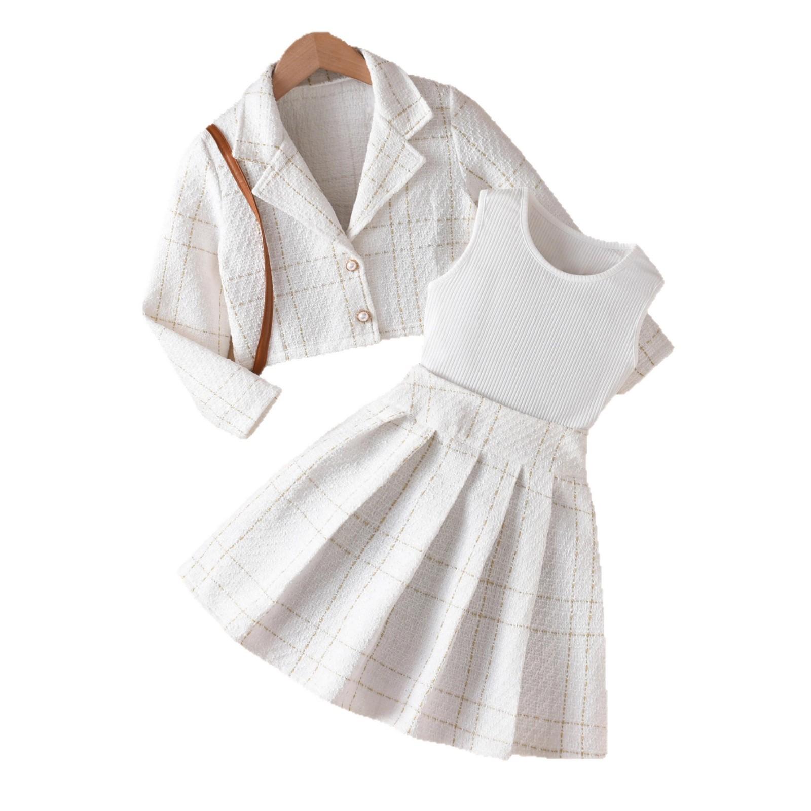 

Girls Fashion Three-Piece Summer Children s Sweet Coat + V-Neck Top + Skirt Set 11-12Y