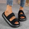 2024 Autumn Winter New Women Home Slippers Open Toe Cross Band Linen Soled Indoor Slides Linen Soled Non Slip Bathroom Slippers