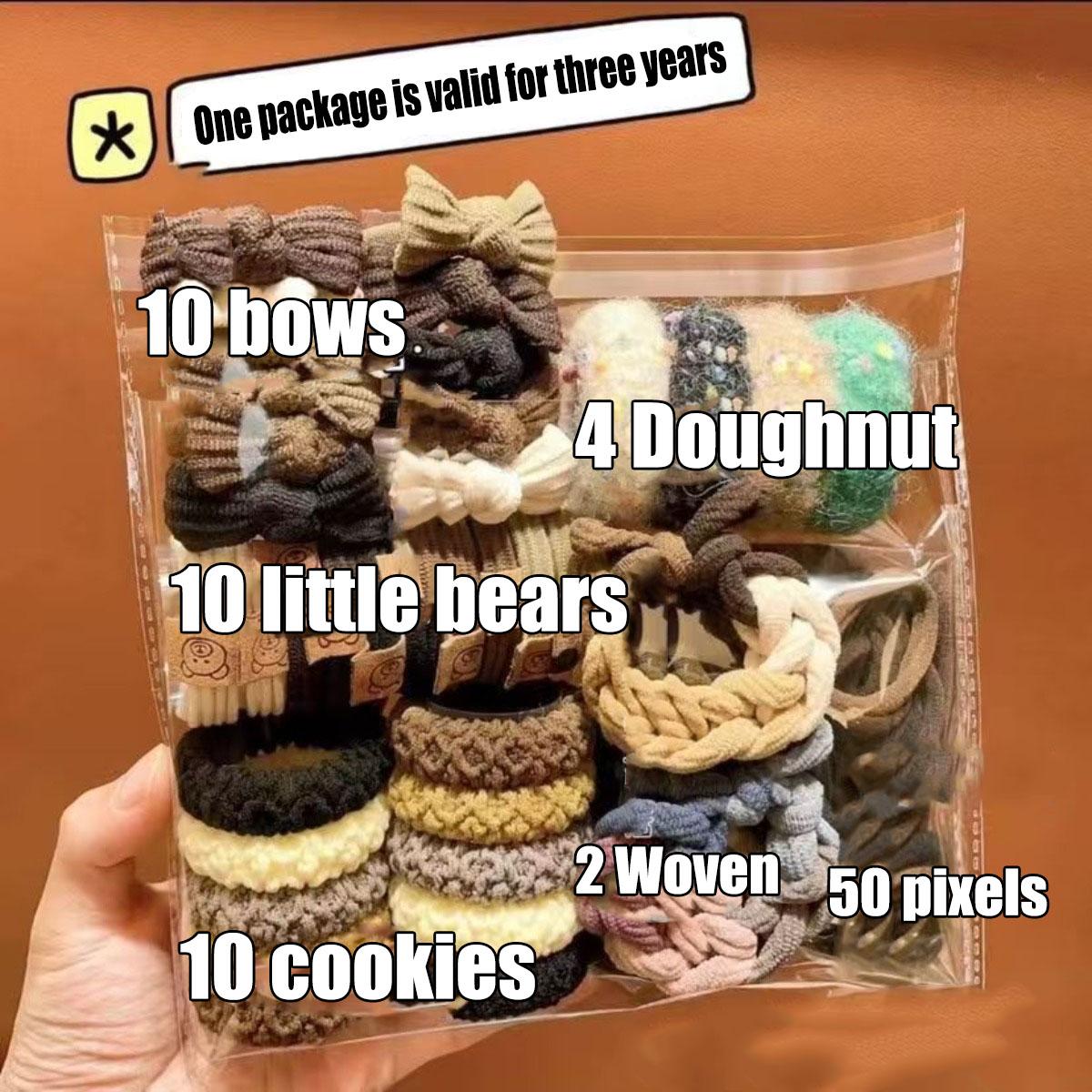 

86 шт./Набор Высокоэластичные Черные Резинки для Волос для Женщин Милые Резинки для Волос с Мишками Резинки Взрослые Аксессуары для Волос