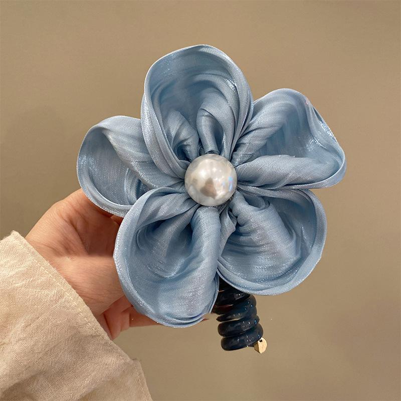 Fabric flower pearl telephone line hair band fashion simple temperament hair rope versatile headgear hair accessories high sense