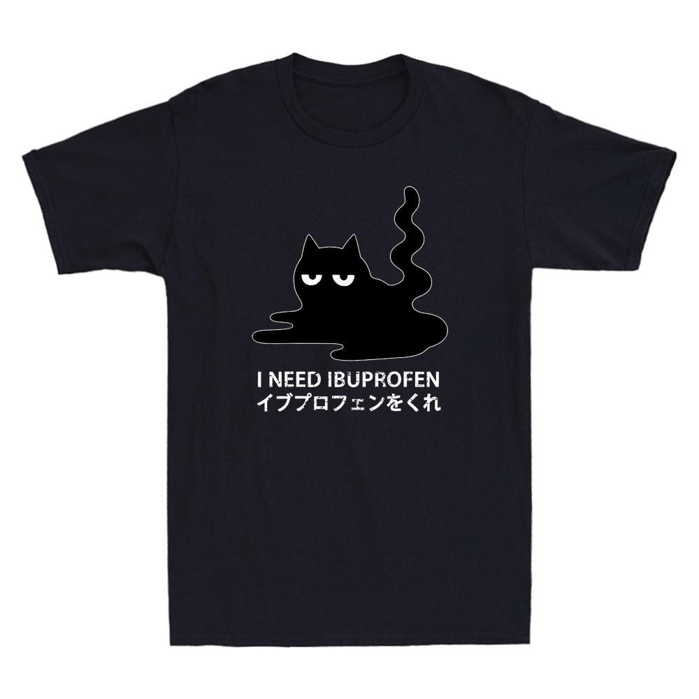 

I Need Ibuprofen Funny Japanese Cat Tired Mood Vibes Meme Vintage Men s T-Shirt Unisex T-Shirt S