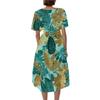 Women V Neck Short Sleeve Casual Dress Retro Floral Print Midi Dress Lightweight Summer Dress with Flared Skirt