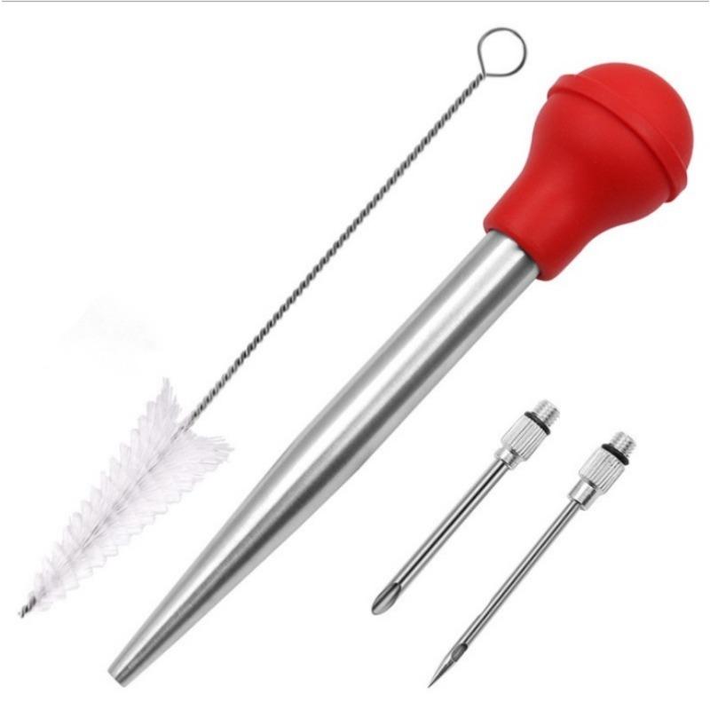 4pcs/set Cooking Gadgets Chicken Turkey Poultry BBQ Syringe Pastry Tube Barbecue Oil Dropper Kitchen Accessories Red