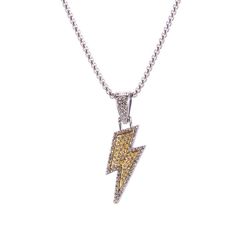 Hip Hop Lightning Pendant Necklace - Iced Out Fashion Chain for Men's Street Dance Jewelry