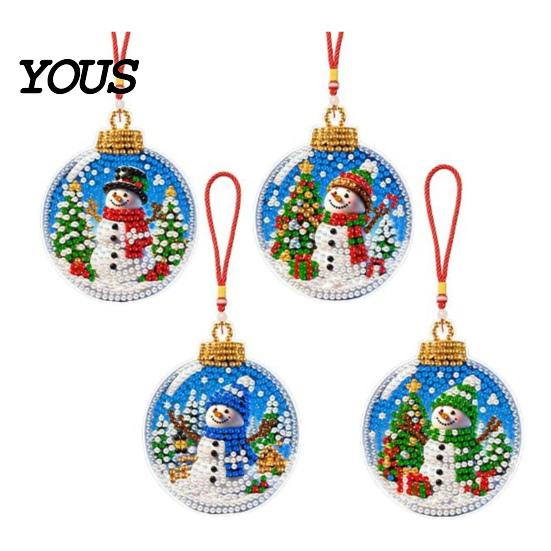 Faux Diamond Painting Craft Set 4Pcs Hanging Art Kit for Christmas Tree, DIY Mini Diamonds Kits Ornament Kit, Acrylic Window Pendant Adults Beginners