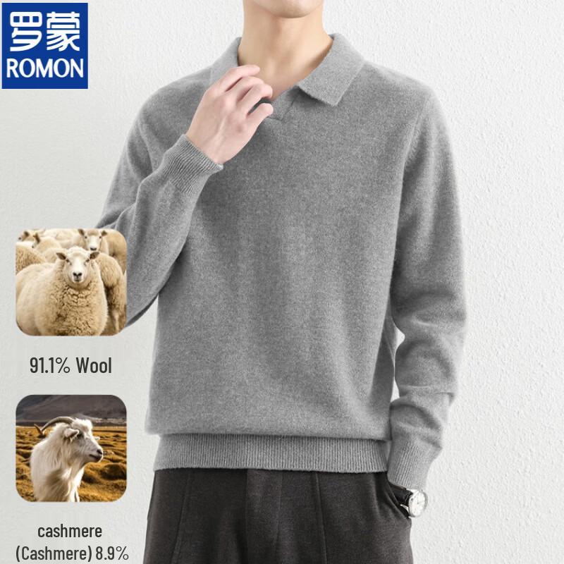 ROMON Men's Premium Wool-Blend Polo Collar Sweater
