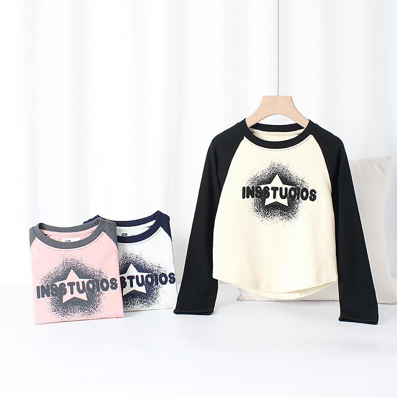 Neue langärmlige T-Shirts im koreanischen Stil für Mädchen - Warm, kurz und stilvoll für Frühling und Herbst