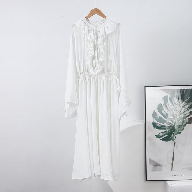 Elegant Solid Color Flounces Dresses Loose V Neck Full Sleeve Female Long Dress New Lady Summer Commute Vacation Dress 2025