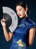 Chinese-Style Folding Fan for Women, Hollow-Carved Bamboo Fan, Traditional Ink Painting, Silk Satin Fan Surface, Daily Folding Fan
