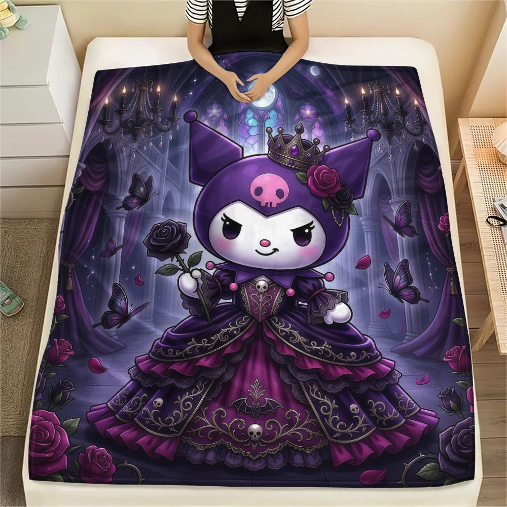 1PC Kuromi Print Flannel Blanket, High quality All Seasons, Home Decor, Warmth and Comfort, Perfect for Christmas Gifts