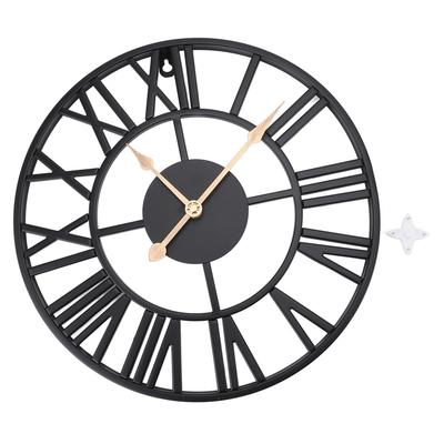 Metal Wall Clock Decor Battery Operated Silent Round Retro Style Iron Large Wall Clock for Living