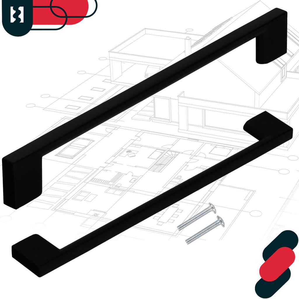 KOTARBAU® Kitchen Furniture Handle Classic Modern Oblong Long Matte Black 221 MM Spacing 192 MM Set of 6
