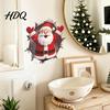 Removable Christmas Toilet Seat Decor 3D Break Wall Santa Claus Lid Sticker, Winter Snow Scene Self Adhesive Room Accents Decal, Self-Adhesive