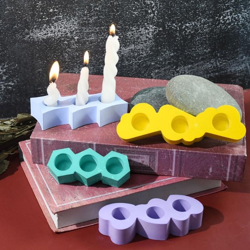 3 Hole Candle Holder Mold Flower Heart Candlestick Silicone Mould Concrete Resin Cast Molds for Wedding Valentines Day