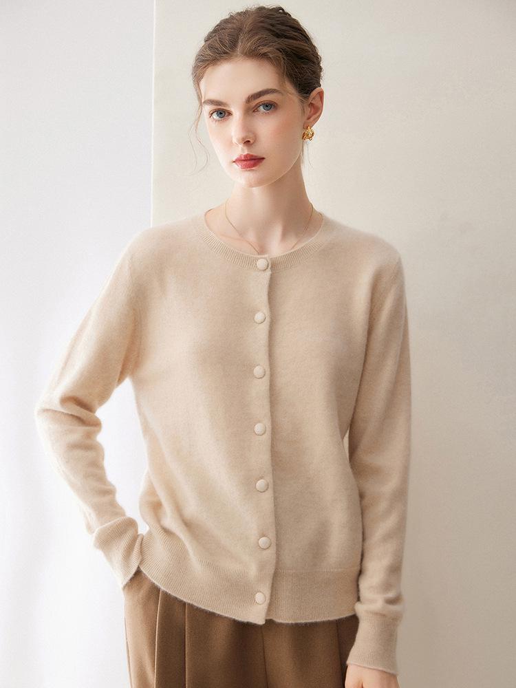 Kangsai 100% Pure Cashmere Women's Round Neck Cardigan - Autumn/Winter Knit Sweater Jacket Top