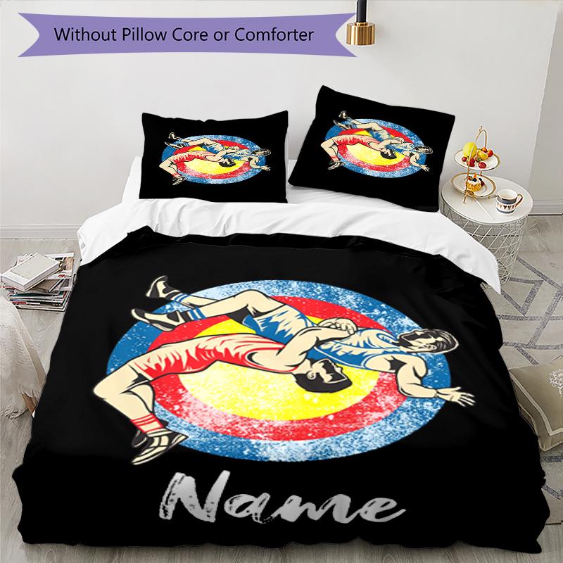 3pcs Custom Name wrestling Bedding Set Duvet Cover Closure Includes 1 Duvet Cover & 2 Pillowcases, Soft and Comfortable for All Seasons.