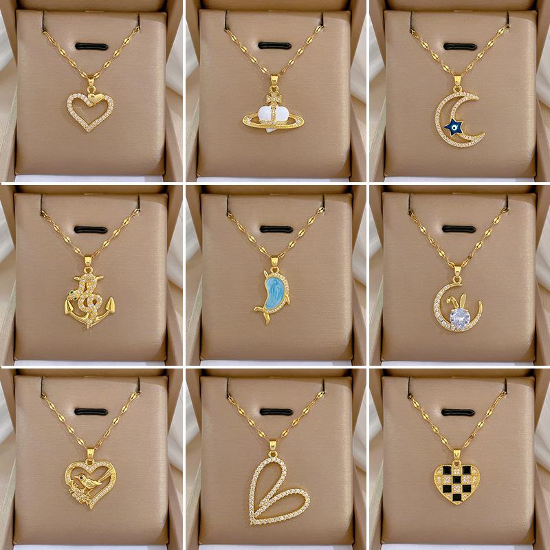 Geometric Popular Elements Luxury Banquet Wedding Necklace Women'S Versatile Clavicle Chain Titanium Steel